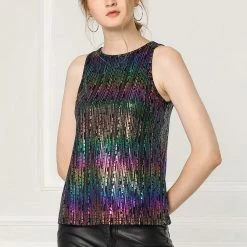 Allegra K Shiny Shimmer Tank Top