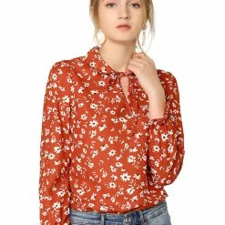 Allegra K Women's Floral Tie V Neck Turn Down Collar Blouse Shirt 13 Allegra K Women's Floral Tie V Neck Turn Down Collar Blouse Shirt
