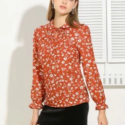 Allegra K Women's Floral Tie V Neck Turn Down Collar Blouse Shirt 14 Allegra K Women's Floral Tie V Neck Turn Down Collar Blouse Shirt