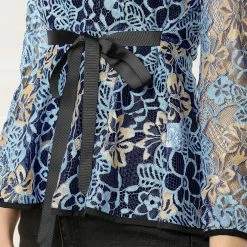 Allegra K Self-Tie Waist Bi-Color Contrast Lace Peplum Top 80 Allegra K Self-Tie Waist Bi-Color Contrast Lace Peplum Top