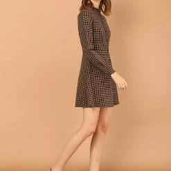 Allegra K Women's Vintage Check Ruffle Neck Button Down Long Sleeve A-Line Dress 20 Allegra K Women's Vintage Check Ruffle Neck Button Down Long Sleeve A-Line Dress