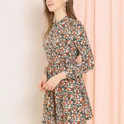 Allegra K Women's Button Half Placket Long Sleeve Mini Fit And Flare Floral Dress 26 Allegra K Women's Button Half Placket Long Sleeve Mini Fit And Flare Floral Dress