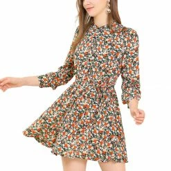 Allegra K Women's Button Half Placket Long Sleeve Mini Fit And Flare Floral Dress 23 Allegra K Women's Button Half Placket Long Sleeve Mini Fit And Flare Floral Dress