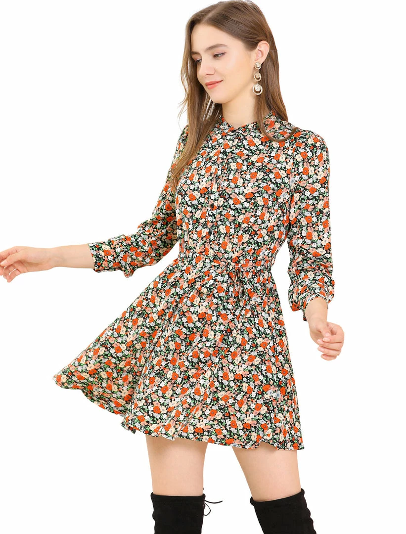 Allegra K Women's Button Half Placket Long Sleeve Mini Fit And Flare Floral Dress 10 Allegra K Women's Button Half Placket Long Sleeve Mini Fit And Flare Floral Dress