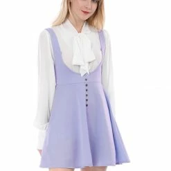 Allegra K Women Button Decor Flared Hem Above Knee Dress Suspender Skirt