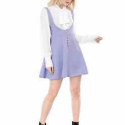 Allegra K Women Button Decor Flared Hem Above Knee Dress Suspender Skirt