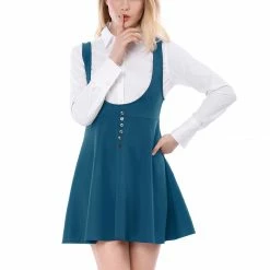 Allegra K Women Button Decor Flared Hem Above Knee Dress Suspender Skirt