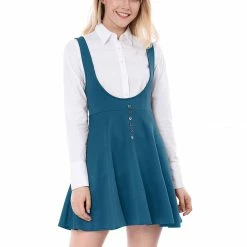 Allegra K Women Button Decor Flared Hem Above Knee Dress Suspender Skirt