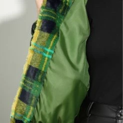 Allegra K Women's Winter Zip Pocket Plaid Teddy Jacket Oversize Faux Fur Fluffy Short Coat