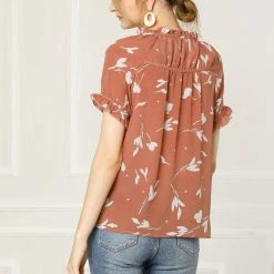 Allegra K Women's Floral Tie Neck Ruffle Short Sleeves Peasant Blouse Top 44 Allegra K Women's Floral Tie Neck Ruffle Short Sleeves Peasant Blouse Top