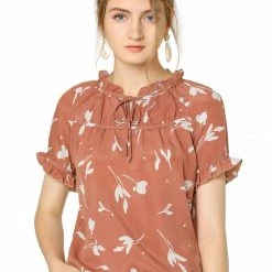 Allegra K Women's Floral Tie Neck Ruffle Short Sleeves Peasant Blouse Top 40 Allegra K Women's Floral Tie Neck Ruffle Short Sleeves Peasant Blouse Top