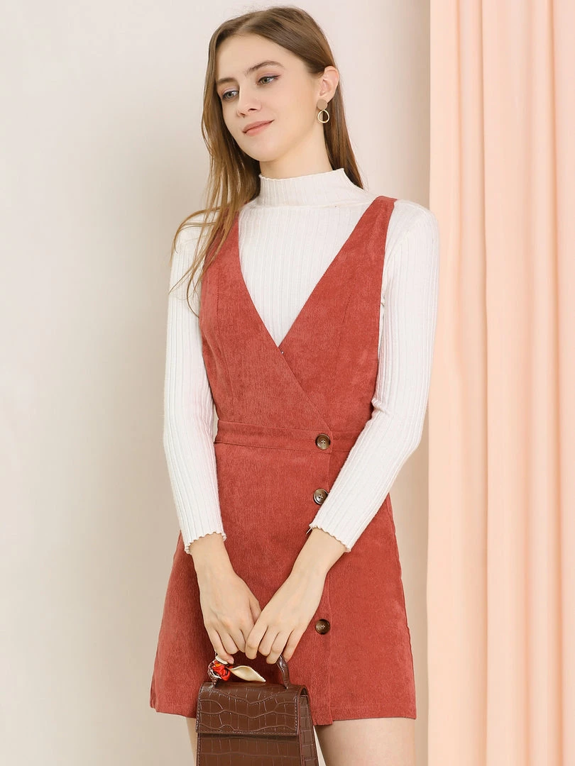 Allegra K Women's Corduroy Mini V Neck A-line Pinafore Bib Overall Dress 25 Allegra K Women's Corduroy Mini V Neck A-line Pinafore Bib Overall Dress