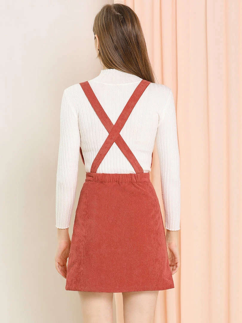 Allegra K Women's Corduroy Mini V Neck A-line Pinafore Bib Overall Dress 28 Allegra K Women's Corduroy Mini V Neck A-line Pinafore Bib Overall Dress