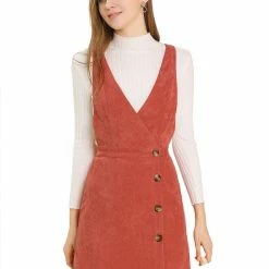 Allegra K Women's Corduroy Mini V Neck A-line Pinafore Bib Overall Dress 70 Allegra K Women's Corduroy Mini V Neck A-line Pinafore Bib Overall Dress