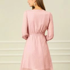 Allegra K Women's Elastic Waist Flowy Dress V Neck 3/4 Sleeve A-line Chiffon Dresses