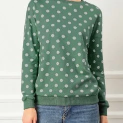 Allegra K Women Loose Knitted Top In Polka Dot Print