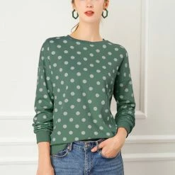 Allegra K Women Loose Knitted Top In Polka Dot Print