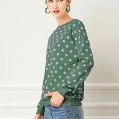 Allegra K Women Loose Knitted Top In Polka Dot Print