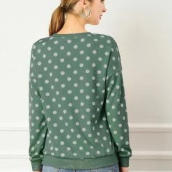 Allegra K Women Loose Knitted Top In Polka Dot Print