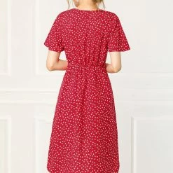 Allegra K Women's Short Sleeve Casual V Neck Asymmetrical High Low Floral Midi Dress