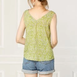 Allegra K Women's Floral V Neck Knot Shoulder Cami Tank Sleeveless Blouse Top