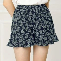 Allegra K Women's Floral Printed Ruffled Elastic Waist Casual Summer Beach Shorts