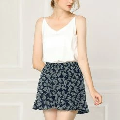 Allegra K Women's Floral Printed Ruffled Elastic Waist Casual Summer Beach Shorts