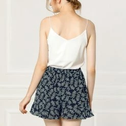 Allegra K Women's Floral Printed Ruffled Elastic Waist Casual Summer Beach Shorts