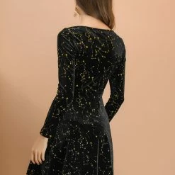 Allegra K Women's Stars Square Neck Vintage Velvet Mini Dress