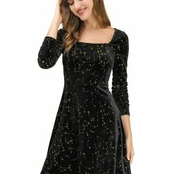 Allegra K Women's Stars Square Neck Vintage Velvet Mini Dress