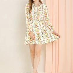 Allegra K Women's Ruffle Flower Boho 3/4 Sleeve Floral Print Vintage Tie Waist Mini Dress 26 Allegra K Women's Ruffle Flower Boho 3/4 Sleeve Floral Print Vintage Tie Waist Mini Dress
