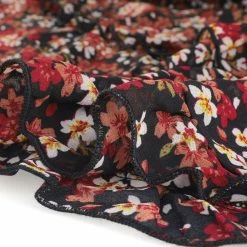 Allegra K Women's Casual Long Sleeve V Neck Elastic Waist Ruffle Hem A Line Floral Dress With Belt