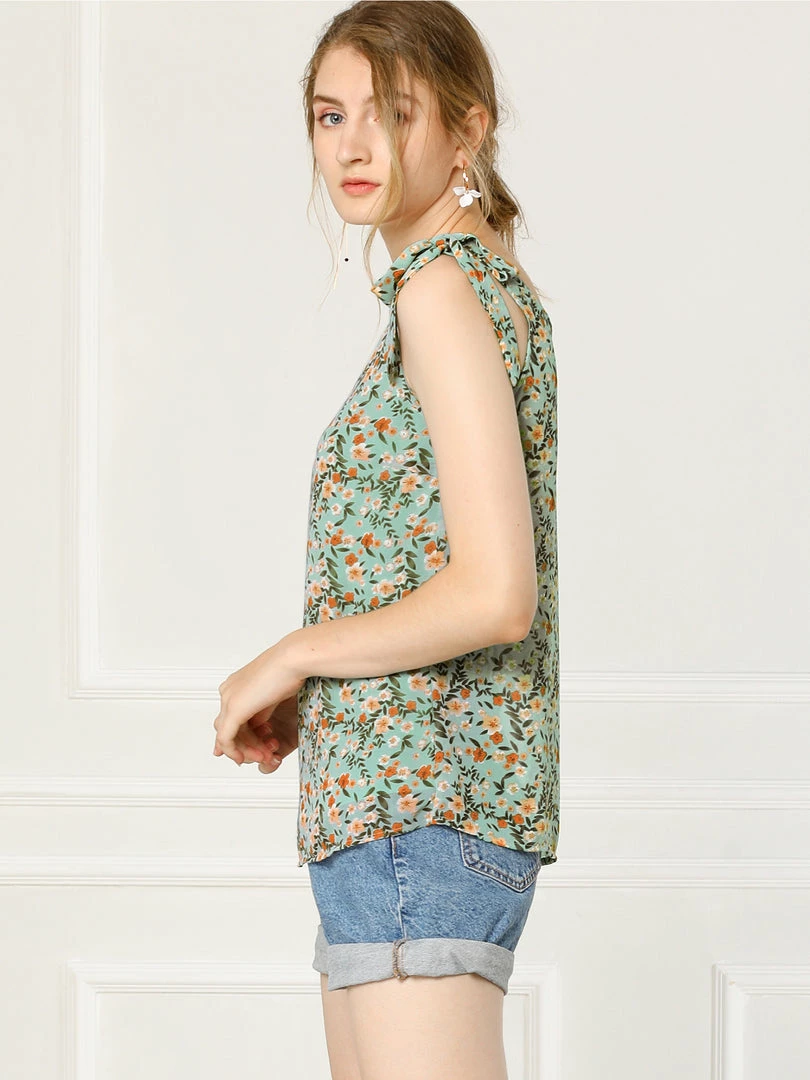 Allegra K Women's Floral Summer Sleeveless Bow Tie Decor Tank Tops Casual Blouse 7 Allegra K Women's Floral Summer Sleeveless Bow Tie Decor Tank Tops Casual Blouse