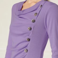 Women Allegra K Cowl Neck Long Sleeves Buttons Decor Ruched Top 115 Women Allegra K Cowl Neck Long Sleeves Buttons Decor Ruched Top