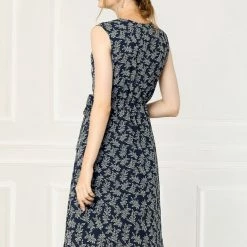 Allegra K Women's Vintage Summer Sleeveless V Neck Tie Waist Floral Wrap Midi Dress 14 Allegra K Women's Vintage Summer Sleeveless V Neck Tie Waist Floral Wrap Midi Dress