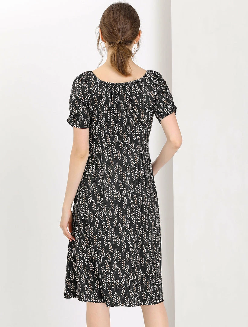 Allegra K Women's Pleated Waist Ruched Sleeve Floral Prints Flare Dress 13 Allegra K Women's Pleated Waist Ruched Sleeve Floral Prints Flare Dress