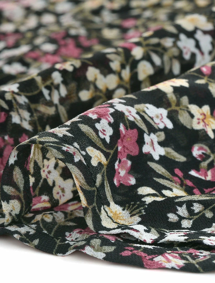 Allegra K Floral Printed Ruffled Tie V Neck Smocked Waist Dress 33 Allegra K Floral Printed Ruffled Tie V Neck Smocked Waist Dress