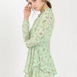 Allegra K Floral Printed Ruffled Tie V Neck Smocked Waist Dress 109 Allegra K Floral Printed Ruffled Tie V Neck Smocked Waist Dress