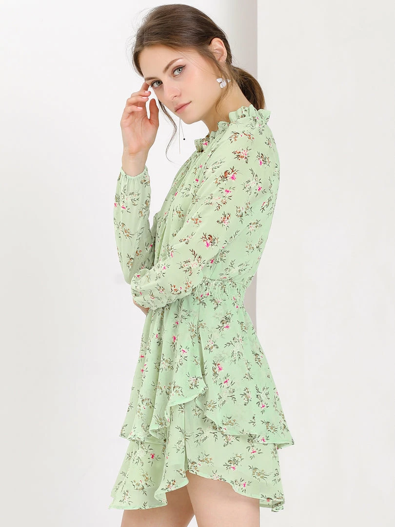 Allegra K Floral Printed Ruffled Tie V Neck Smocked Waist Dress 25 Allegra K Floral Printed Ruffled Tie V Neck Smocked Waist Dress