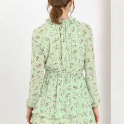 Allegra K Floral Printed Ruffled Tie V Neck Smocked Waist Dress 110 Allegra K Floral Printed Ruffled Tie V Neck Smocked Waist Dress