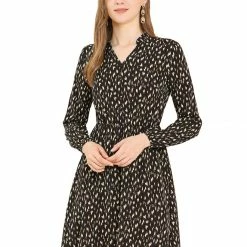 Allegra K Women's Floral Stand Collar Wild Button Decor Leopard Print Dress