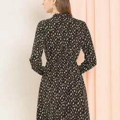 Allegra K Women's Floral Stand Collar Wild Button Decor Leopard Print Dress