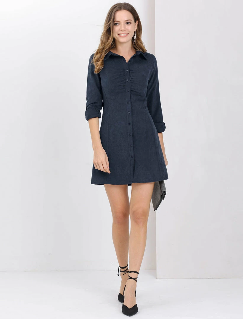 Allegra K Women's Vintage Button Front Mini Long Sleeve Shirt Dress 12 Allegra K Women's Vintage Button Front Mini Long Sleeve Shirt Dress