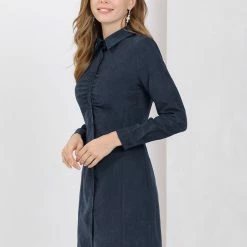 Allegra K Women's Vintage Button Front Mini Long Sleeve Shirt Dress 26 Allegra K Women's Vintage Button Front Mini Long Sleeve Shirt Dress