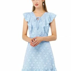 Allegra K New Romantic Women's Floral Tie V Neck Flutter Sleeves High Waist Ruffled Hem Dress