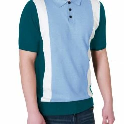 Allegra K Men Color Block Knitted Short Sleeves Golf Polo Shirts