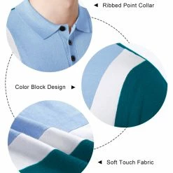 Allegra K Men Color Block Knitted Short Sleeves Golf Polo Shirts