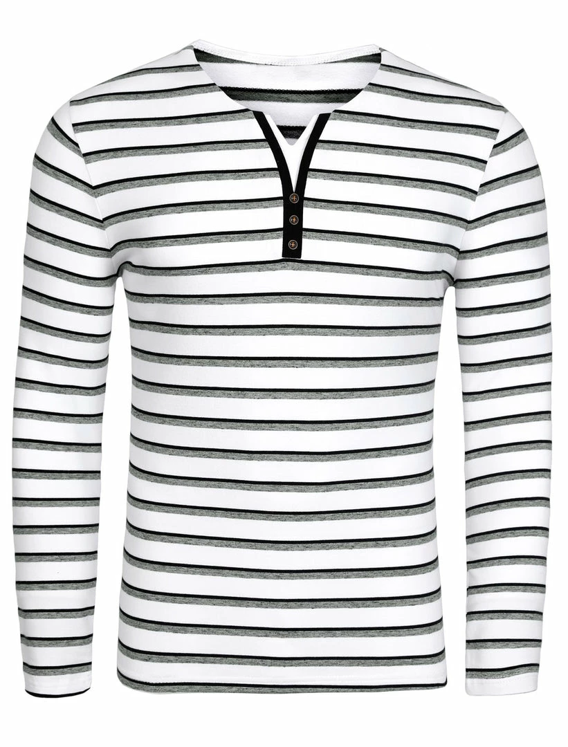 Allegra K Men's Striped Tees V Neck Long Sleeve Black And White Stripe T-shirt 19 Allegra K Men's Striped Tees V Neck Long Sleeve Black And White Stripe T-shirt