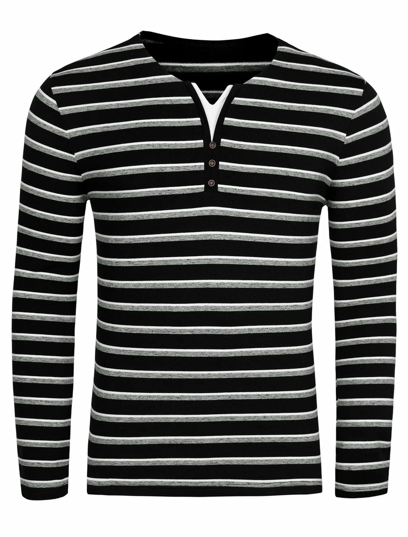 Allegra K Men's Striped Tees V Neck Long Sleeve Black And White Stripe T-shirt 12 Allegra K Men's Striped Tees V Neck Long Sleeve Black And White Stripe T-shirt