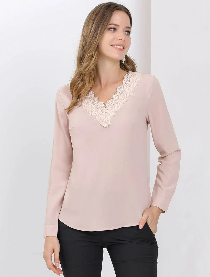 Allegra K Women's Lace V Neck Long Sleeve Casual Elegant Chiffon Tops 17 Allegra K Women's Lace V Neck Long Sleeve Casual Elegant Chiffon Tops